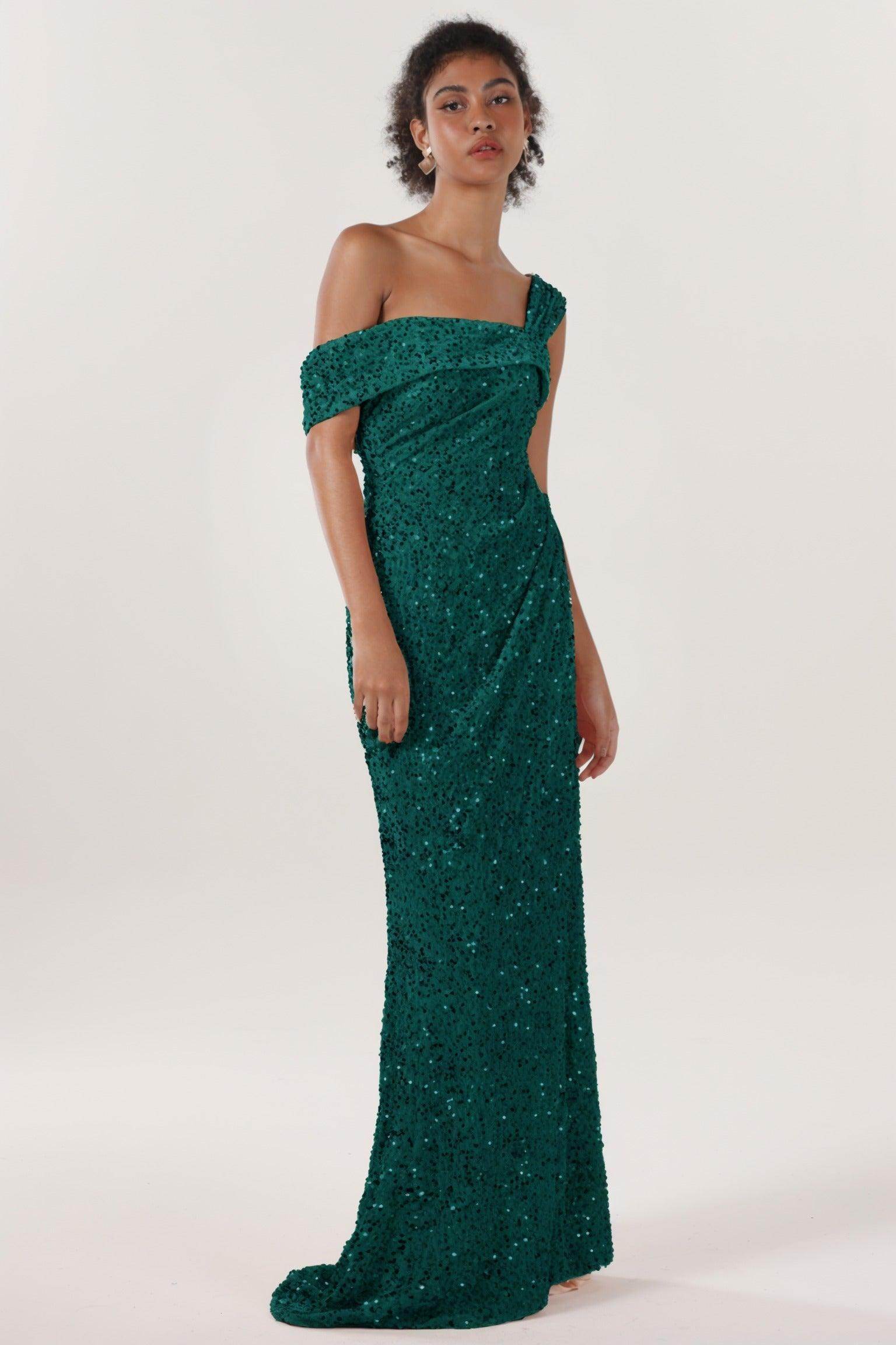 Sheath-Column Sweep-Brush Train Velvet Sequin Bridesmaid Dress CS0635BM - COCOMELODY